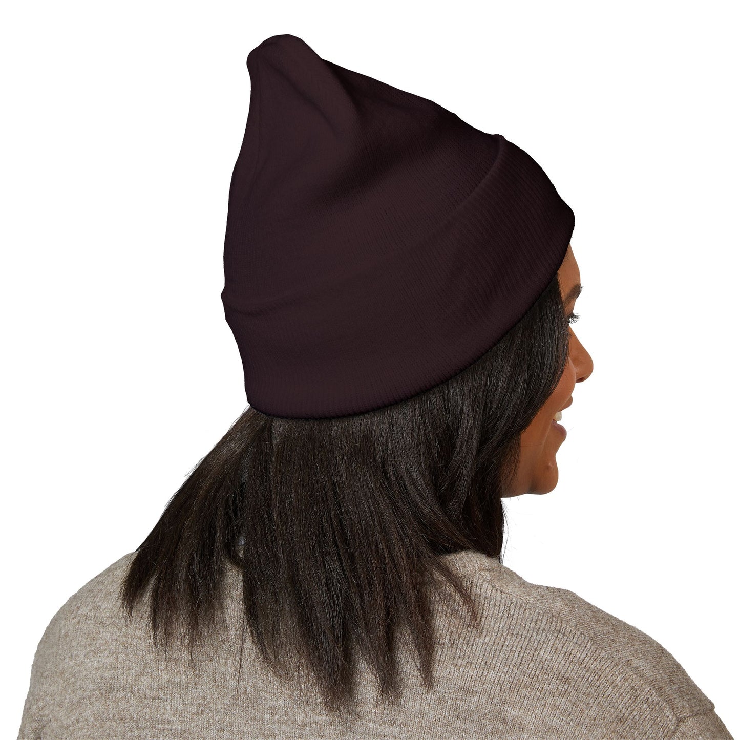 Brown Embroidered Classic Cuffed Beanie