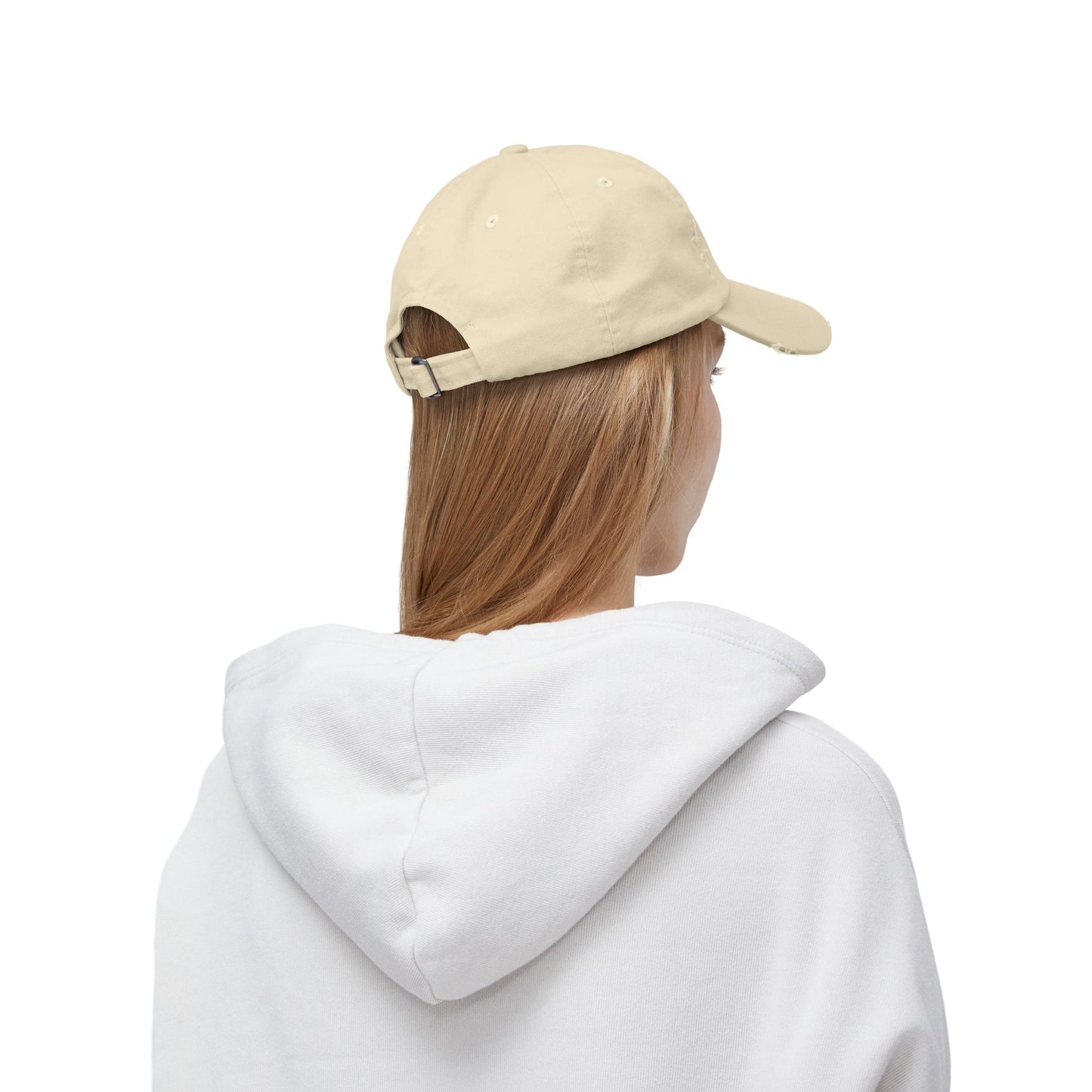 Distressed Cap with Butterfly and Shell Design