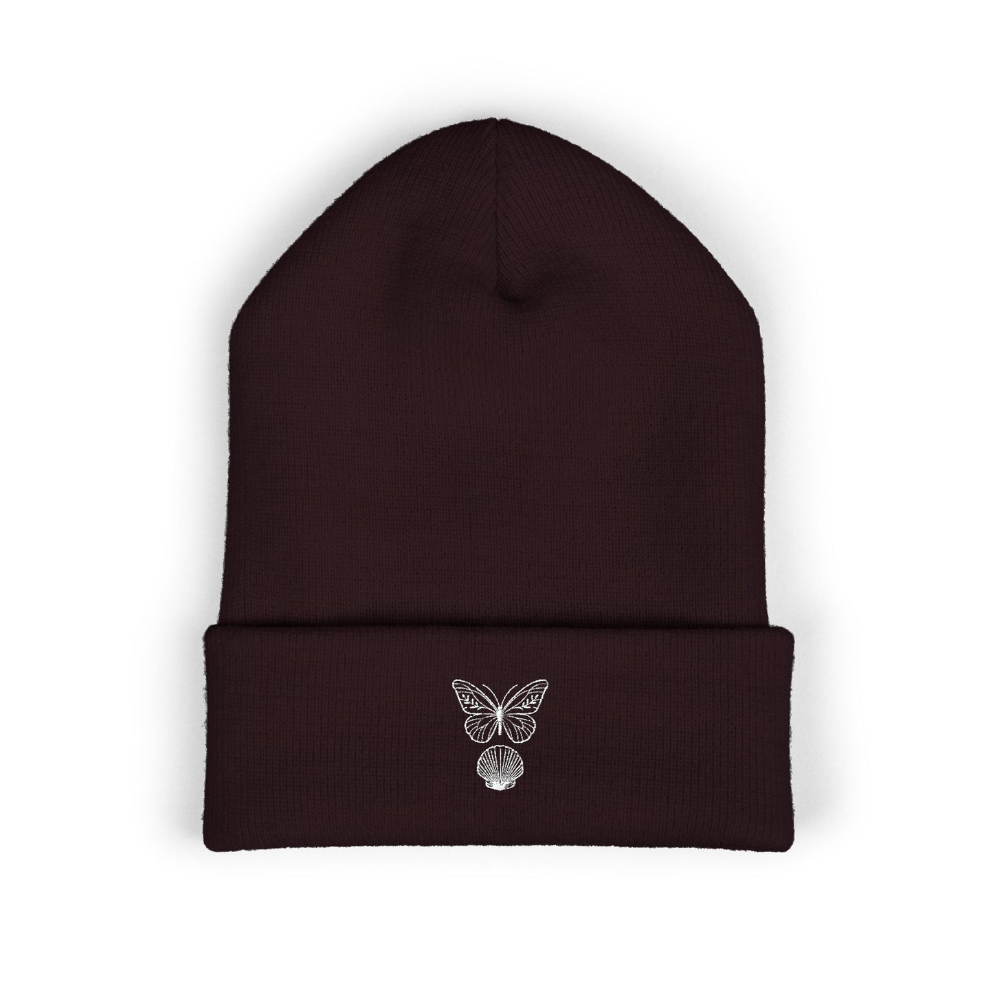 Brown Embroidered Classic Cuffed Beanie