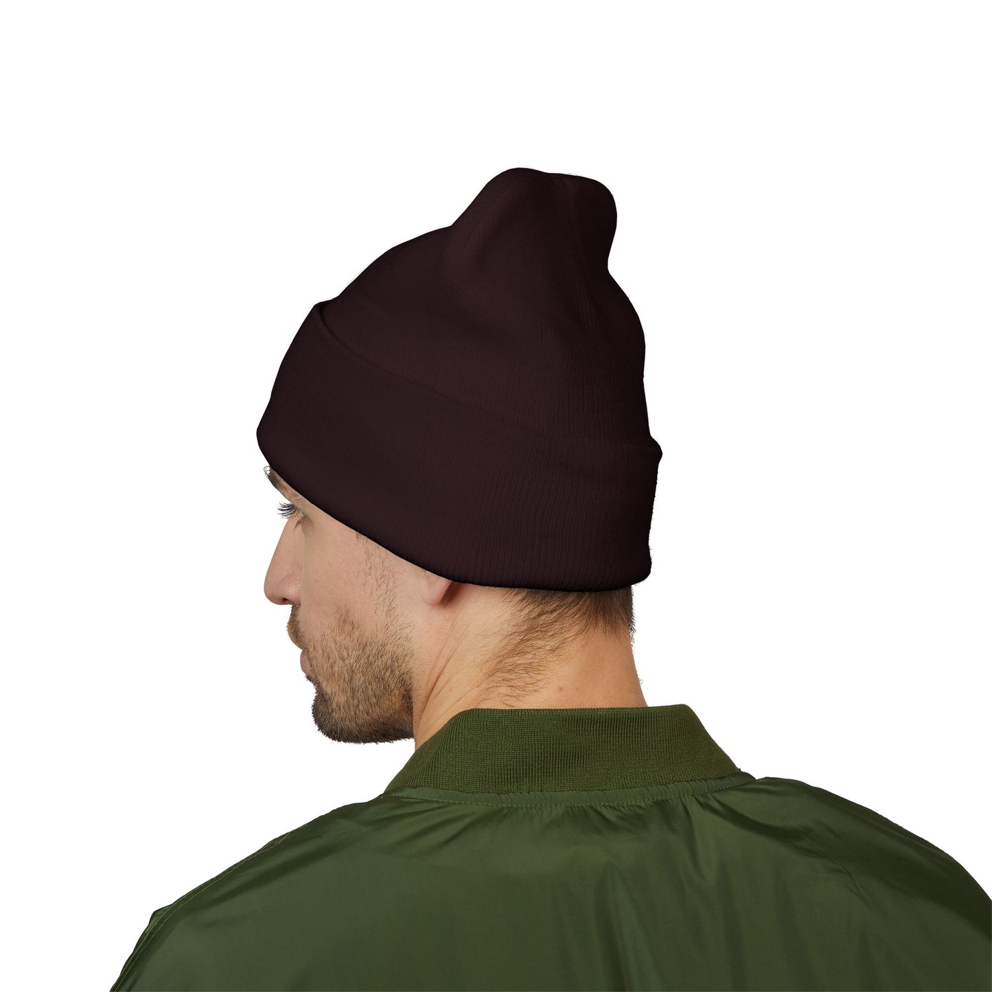 Brown Embroidered Classic Cuffed Beanie